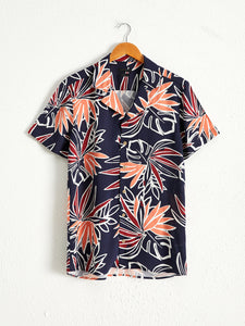 Slim Fit Patterned Short Sleeve Viscose Shirt